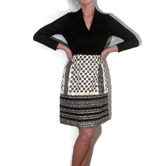 vintage Pretaporte patchwork dress / black + quilted skirt / women's size 10 - Picture 14 of 15